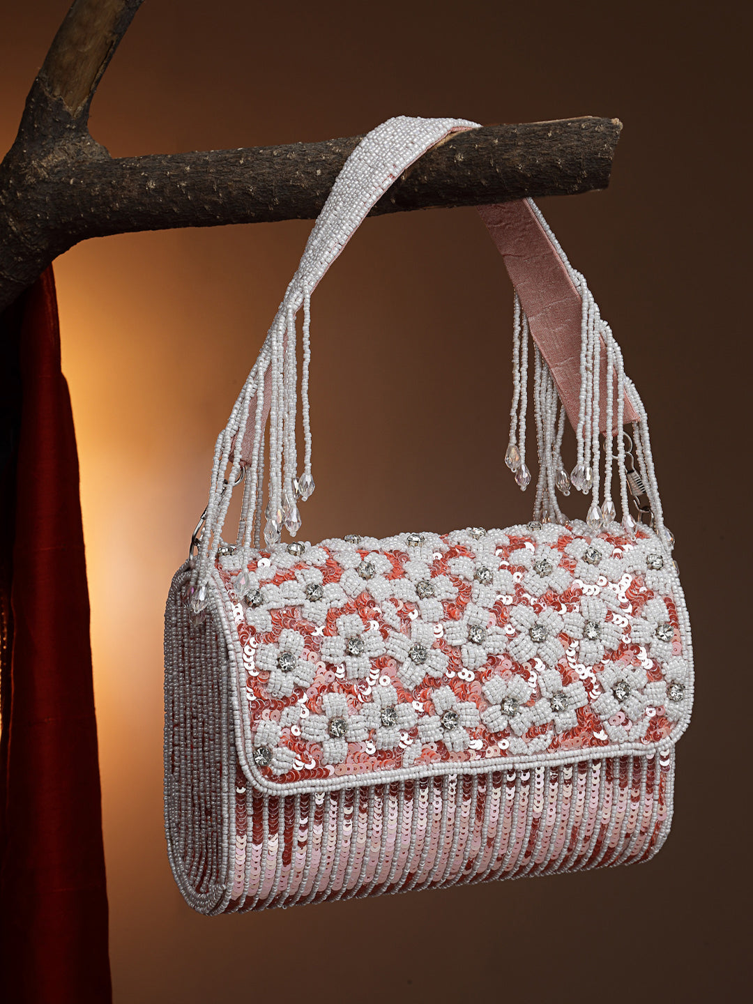 Coffer Floral Embellished Faux Silk Clutch