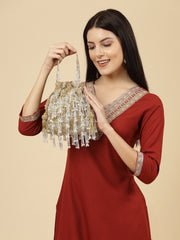 Palmette Embellished Droop Potli with signature gift box | Rakhi Gift for Sister
