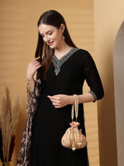 Lotus Floral Embellished Velvet Potli