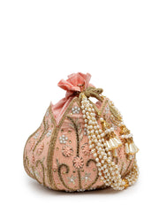 Lotus Floral Embellished Velvet Potli