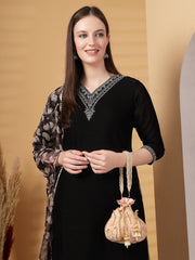 Lotus Floral Embellished Velvet Potli