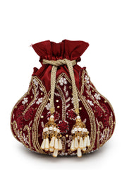 Lotus Floral Embellished Velvet Potli