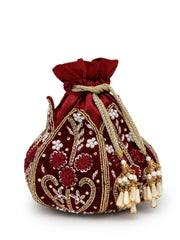 Lotus Floral Embellished Velvet Potli