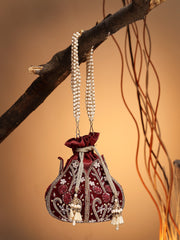 Lotus Floral Embellished Velvet Potli