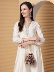 Lotus Floral Embellished Velvet Potli