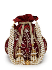 Lotus Floral Embellished Velvet Potli