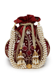 Lotus Floral Embellished Velvet Potli