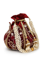 Lotus Floral Embellished Velvet Potli