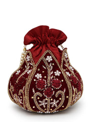 Lotus Floral Embellished Velvet Potli