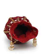 Lotus Floral Embellished Velvet Potli