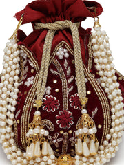Lotus Floral Embellished Velvet Potli