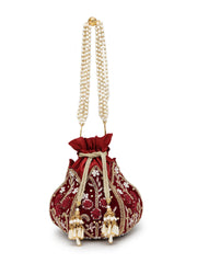 Lotus Floral Embellished Velvet Potli