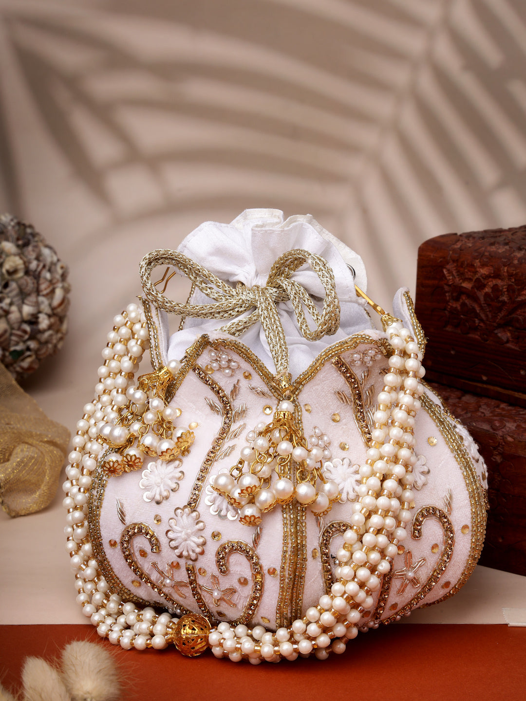 Lotus Floral Embellished Velvet Potli