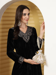 Lotus Floral Embellished Velvet Potli