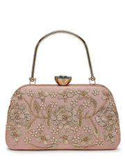 Adorn Floral Dabka Embellished Faux Silk Clutch