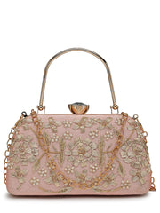 Adorn Floral Dabka Embellished Faux Silk Clutch