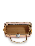 Anekaant Adorn Salmon Pink & Gold Floral Dabka Embellished Faux Silk Clutch