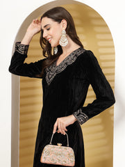 Adorn Floral Dabka Embellished Faux Silk Clutch