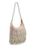 Anekaant Droop Coral & Pearl White Pearl Embellished Velvet Clutch