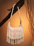 Anekaant Droop Coral & Pearl White Pearl Embellished Velvet Clutch