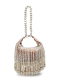 Anekaant Droop Coral & Pearl White Pearl Embellished Velvet Clutch