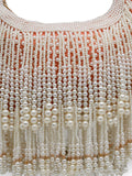 Anekaant Droop Coral & Pearl White Pearl Embellished Velvet Clutch