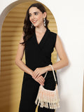 Anekaant Droop Coral & Pearl White Pearl Embellished Velvet Clutch