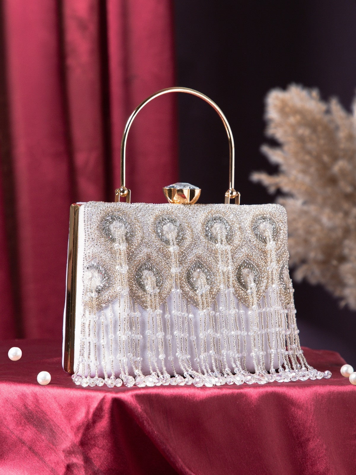 Crystal Cascade Beaded Velvet Clutch