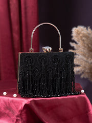 Crystal Cascade Beaded Velvet Clutch