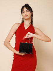 Crystal Cascade Beaded Velvet Clutch