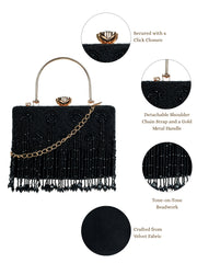 Crystal Cascade Beaded Velvet Clutch