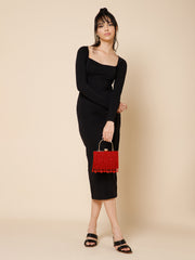 Crystal Cascade Beaded Velvet Clutch