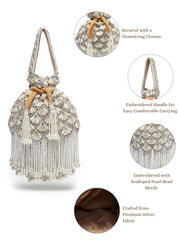 Opal Thread Velvet Embroidered Potli