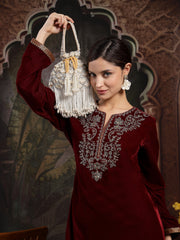 Opal Thread Velvet Embroidered Potli