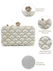 Opal Thread Faux Silk Scallop Beaded Clutch