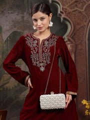 Opal Thread Faux Silk Scallop Beaded Clutch