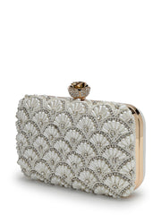 Opal Thread Faux Silk Scallop Beaded Clutch
