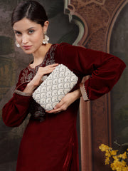 Opal Thread Faux Silk Scallop Beaded Clutch