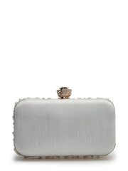 Opal Thread Faux Silk Scallop Beaded Clutch