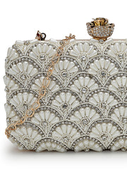 Opal Thread Faux Silk Scallop Beaded Clutch