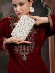 Opal Thread Faux Silk Scallop Beaded Clutch