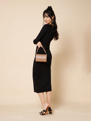 Crystal Cascade Chevron Beaded Faux Silk Clutch