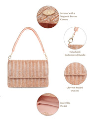 Crystal Cascade Chevron Beaded Faux Silk Clutch