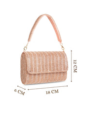 Crystal Cascade Chevron Beaded Faux Silk Clutch