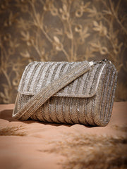 Crystal Cascade Chevron Beaded Faux Silk Clutch