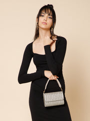 Crystal Cascade Chevron Beaded Faux Silk Clutch