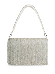 Crystal Cascade Chevron Beaded Faux Silk Clutch