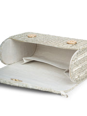 Crystal Cascade Chevron Beaded Faux Silk Clutch