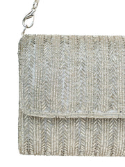 Crystal Cascade Chevron Beaded Faux Silk Clutch