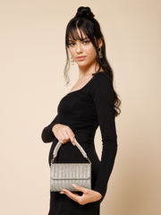 Crystal Cascade Chevron Beaded Faux Silk Clutch